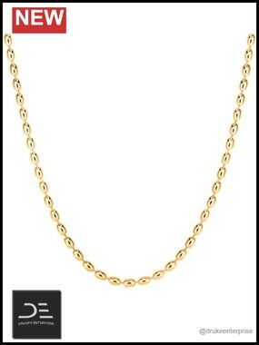 14K Gold Plated Over 925 Sterling Silver Oval Rice Bead Chain Necklace Women